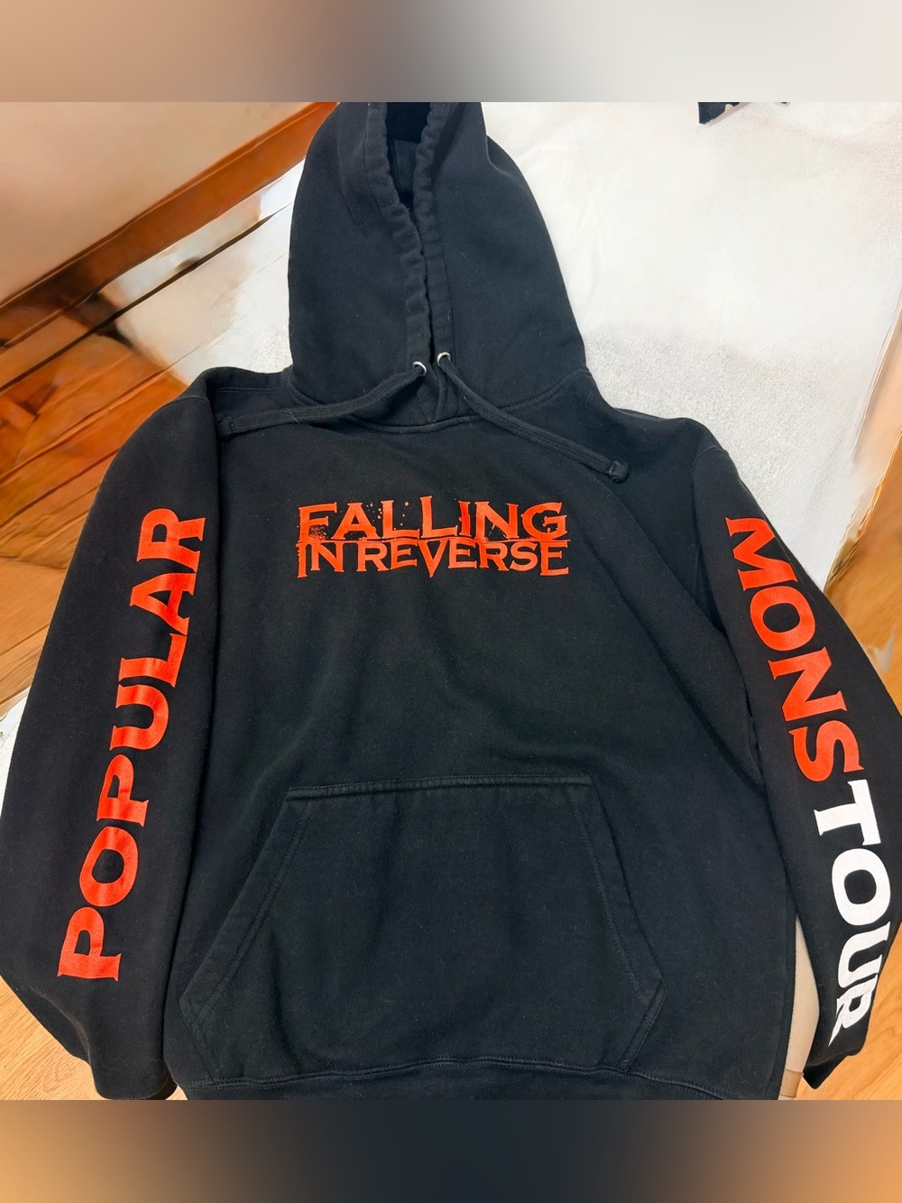 Falling In Reverse Black Hoodie with Red Sleeve Text Popular Monstour
